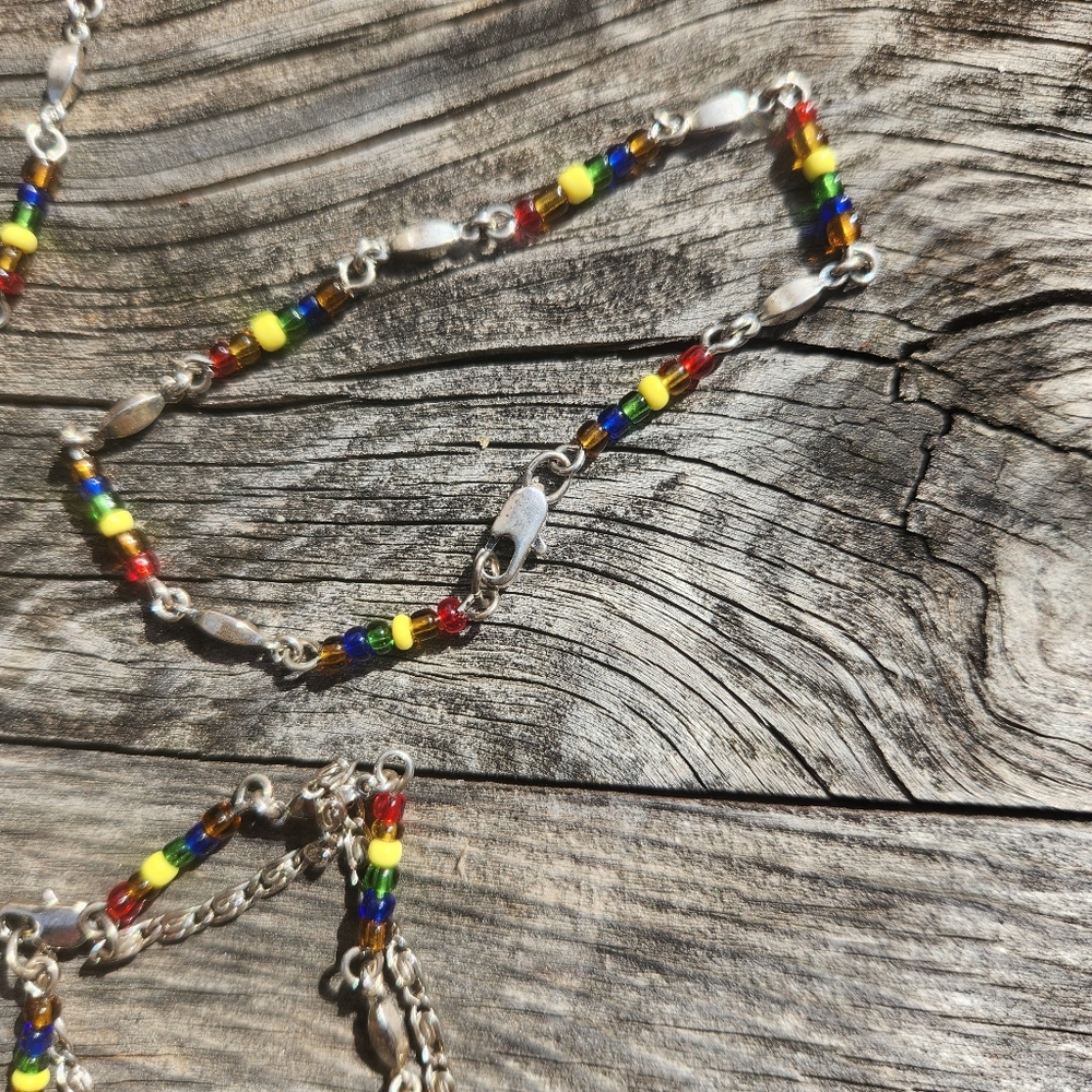 Colorful Beaded Silver Chain Necklace and Bracelet set